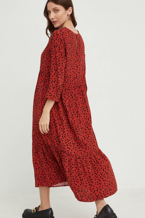 Fresh Made Women's Middle Red Midi Flared Dress | Fresh Made In Lebanon