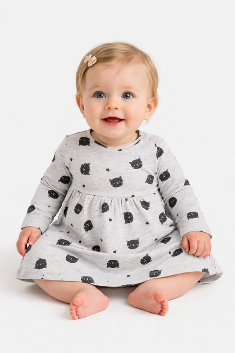 Sinsay Baby Girl's Grey Printed Long Sleeves Dress | Sinsay In Lebanon