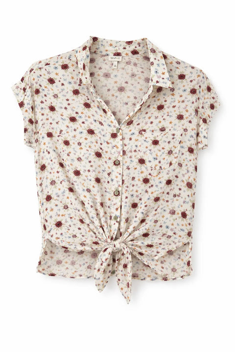 Self Esteem Women's White Cap Sleeve Floral Print Buttoned Blouse | Self Esteem In Lebanon