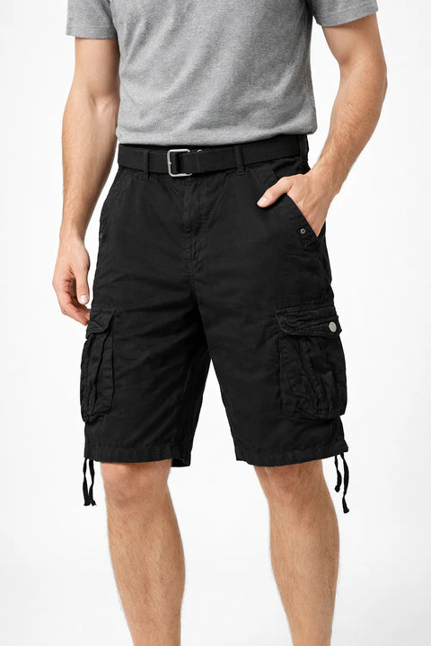 Blu Rock New York Men's Black Distressed Belted Cotton Cargo Shorts | Blu Rock New York In Lebanon
