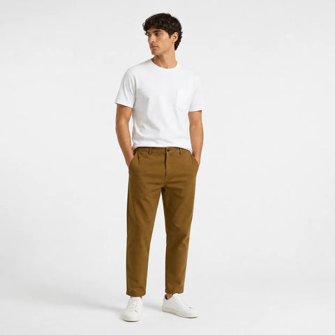 Pull & Bear Men's Camel Elastic Waist Pant | Pull & Bear In Lebanon