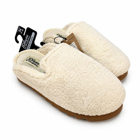Dluxe by Dearfoams Women's Off White  Saffron Teddy Scuff Slippers |Dluxe by Dearfoams  in Lebanon