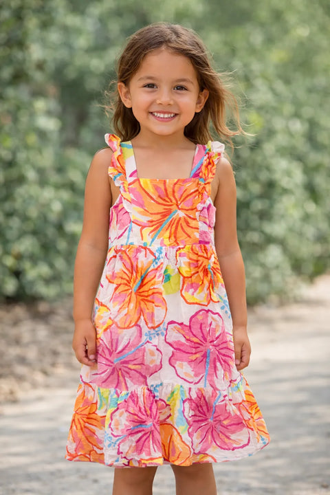Cat & Jack Girl's  Multicolor Large Hibiscus Sleeveless Hibiscus Floral Knit Midi Dress   | Cat & Jack in Lebanon
