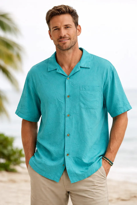 Tommy Bahama Men's Green Fresco Tropics Atlantis Teal Silk Shirt | Tommy Bahama In Lebanon