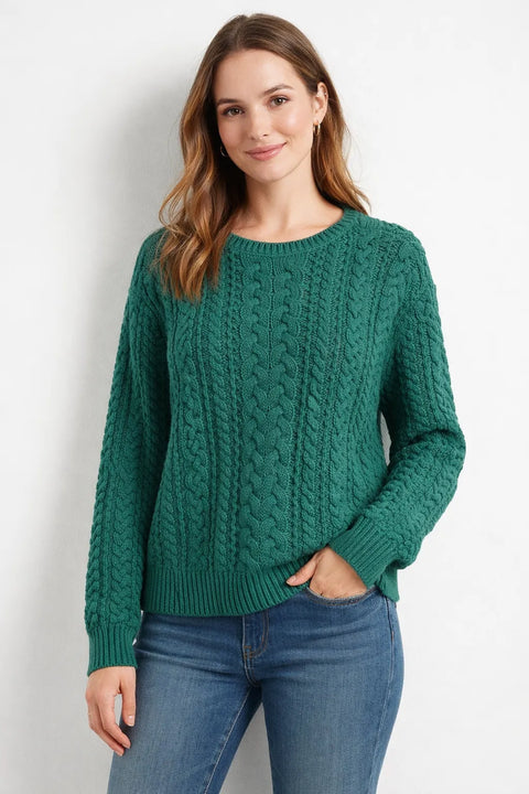 Lauren Ralph Lauren Women's Dark Green Cable-Knit Cotton-Blend Sweater|Lauren Ralph Lauren In Lebanon