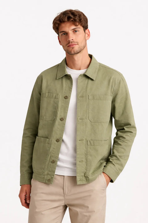 Celio Men's Olive Green Solid Regular Fit Cotton Jacket | Celio In Lebanon