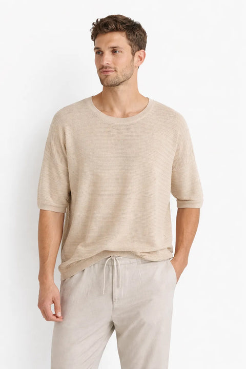Celio Men's Light Beige Knitted T-Shirt | Celio In Lebanon