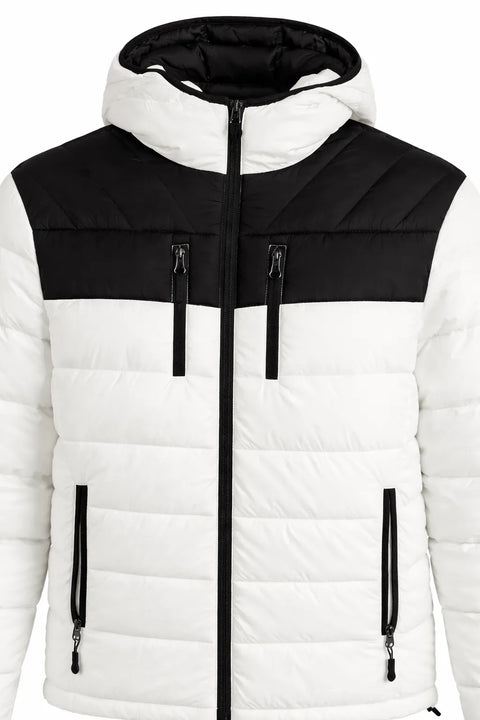 Club Room Men's White & Black Zip Up Hooded Puffer Jacket |Club Room In Lebanon