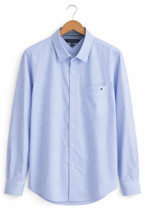Tommy Hilfiger Women's Blue Cotton Roll-Tab Button-Up Shirt | Tommy Hilfiger in Lebanon