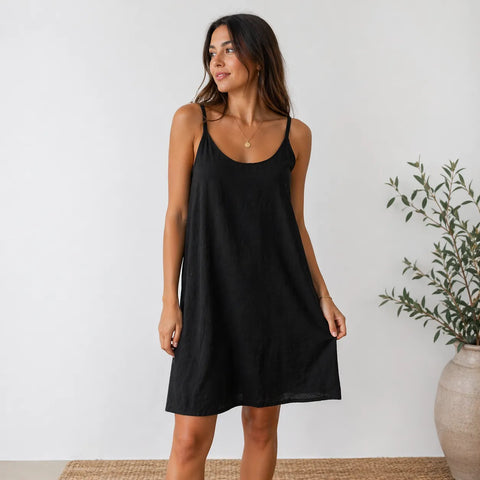 Asos Design Women's Black Sleeveless Linen-Blend Mini Dress | Asos Design in Lebanon