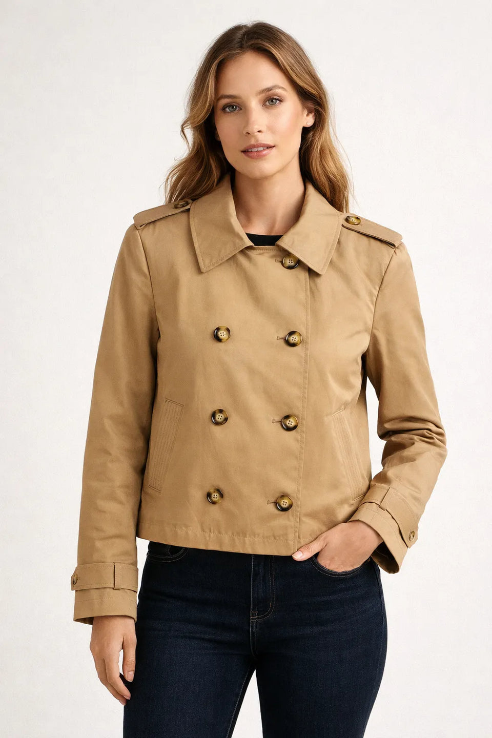 Lauren Ralph Lauren Women's Birch Tan Short Double-Breasted Trench Coat | Lauren Ralph Lauren In Lebanon