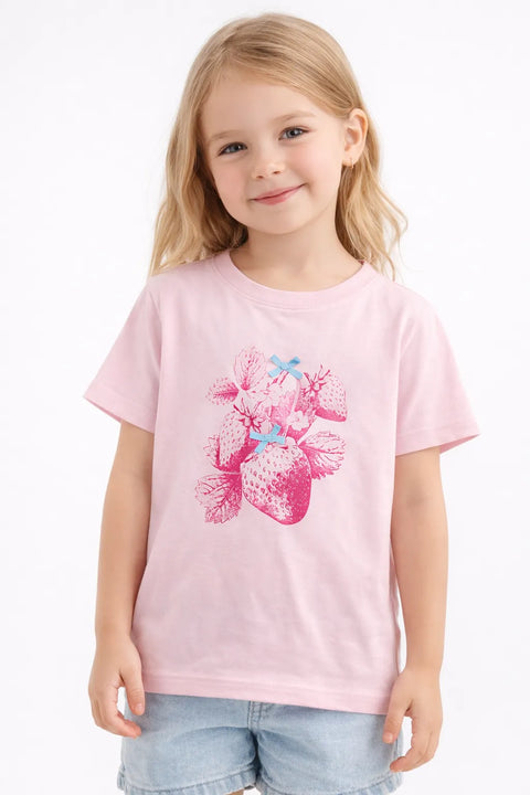 Cat & Jack Girl's Pink Short Sleeve Knit Oversized 'Strawberries' Graphic T-Shirt| Cat & Jack in Lebanon