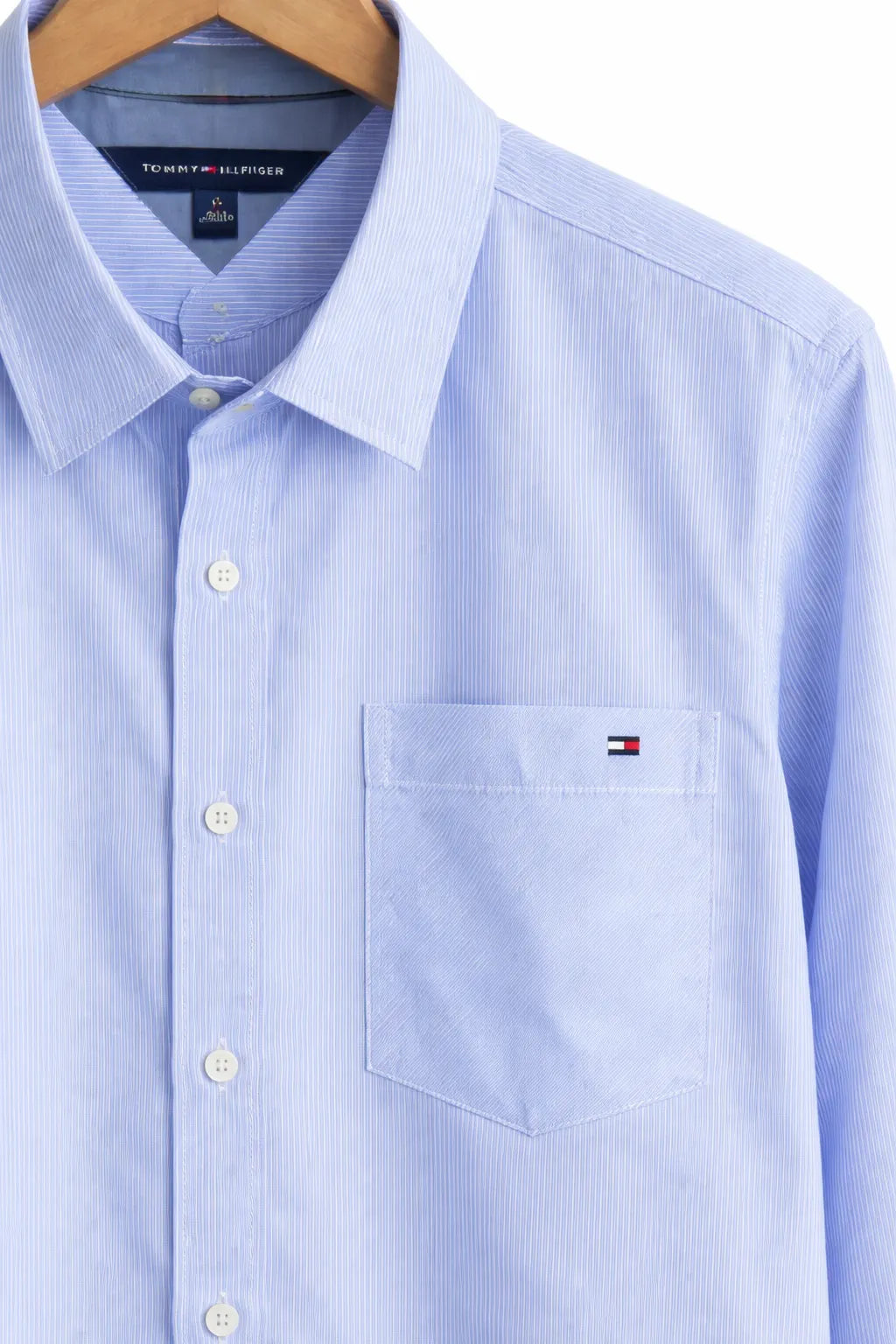 Tommy Hilfiger Women's Blue Cotton Roll-Tab Button-Up Shirt | Tommy Hilfiger in Lebanon
