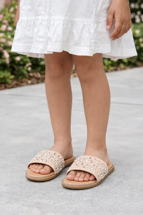 Art Class  Girl's Beige  Heather Embellished Slide Sandals  |Art Class in Lebanon