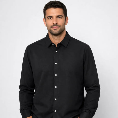 Celio Men's Black Solid Regular Fit Cotton-Blend Shirt | Celio In Lebanon