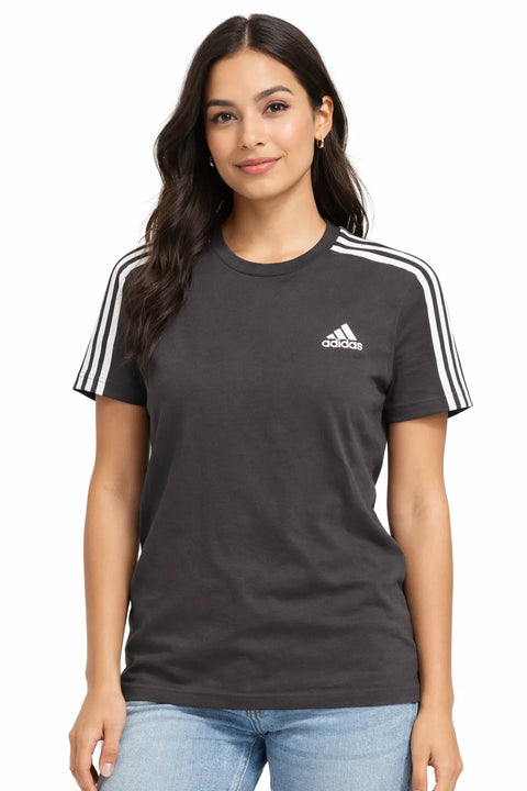 Adidas Women's Black Cotton 3 Stripes Logo T-Shirt | Adidas in Lebanon