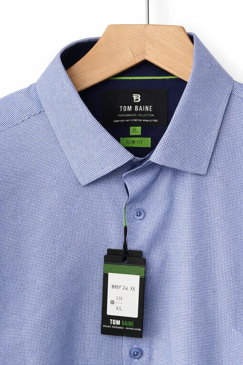 Tom Baine Men's Blue Checkered Performance Dress Shirt | Tom Baine In Lebanon