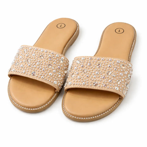 Art Class  Girl's Beige  Heather Embellished Slide Sandals  |Art Class in Lebanon