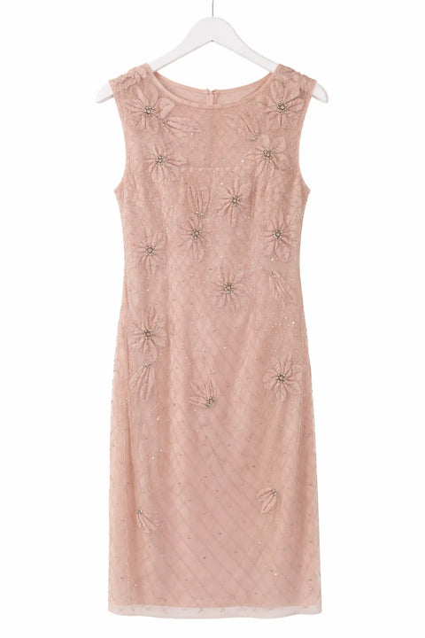 Adrianna Papell  Women's  Pink Beaded Illusion Midi  Dress|  Adrianna Papell in Lebanon