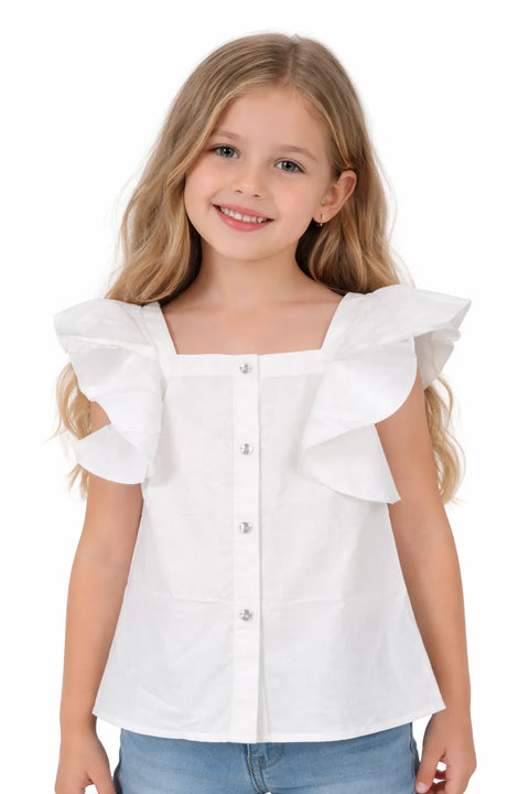 Ativo Girl's White Raffle Sleeveless Blouse | Ativo In Lebanon