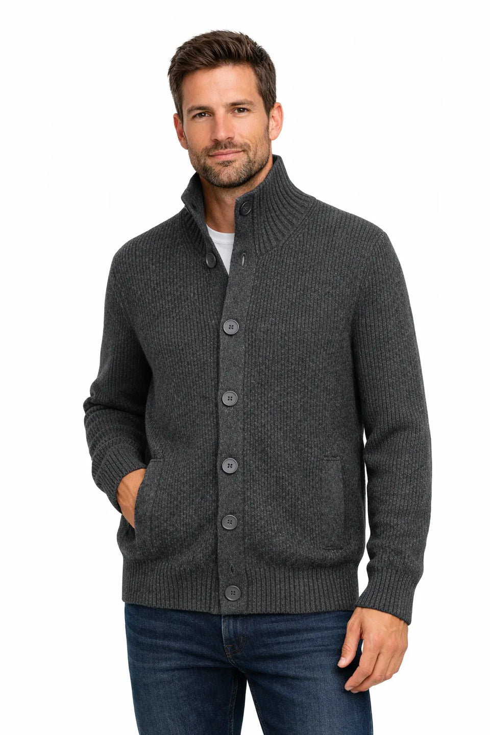 Celio Men's Dark Grey Cotton Blend Cardigan | Celio In Lebanon
