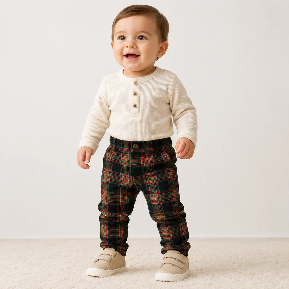 Cat & Jack Baby Boy's Multicolor Plaid Twill Button Front Pants | Cat & Jack in Lebanon
