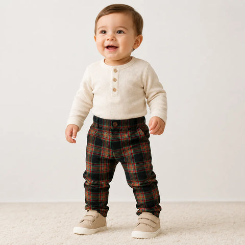 Cat & Jack Baby Boy's Multicolor Plaid Twill Button Front Pants | Cat & Jack in Lebanon