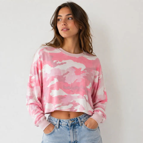 Adidas Women's Pink Camo Print Long-Sleeve Sweatshirt | Adidas in Lebanon