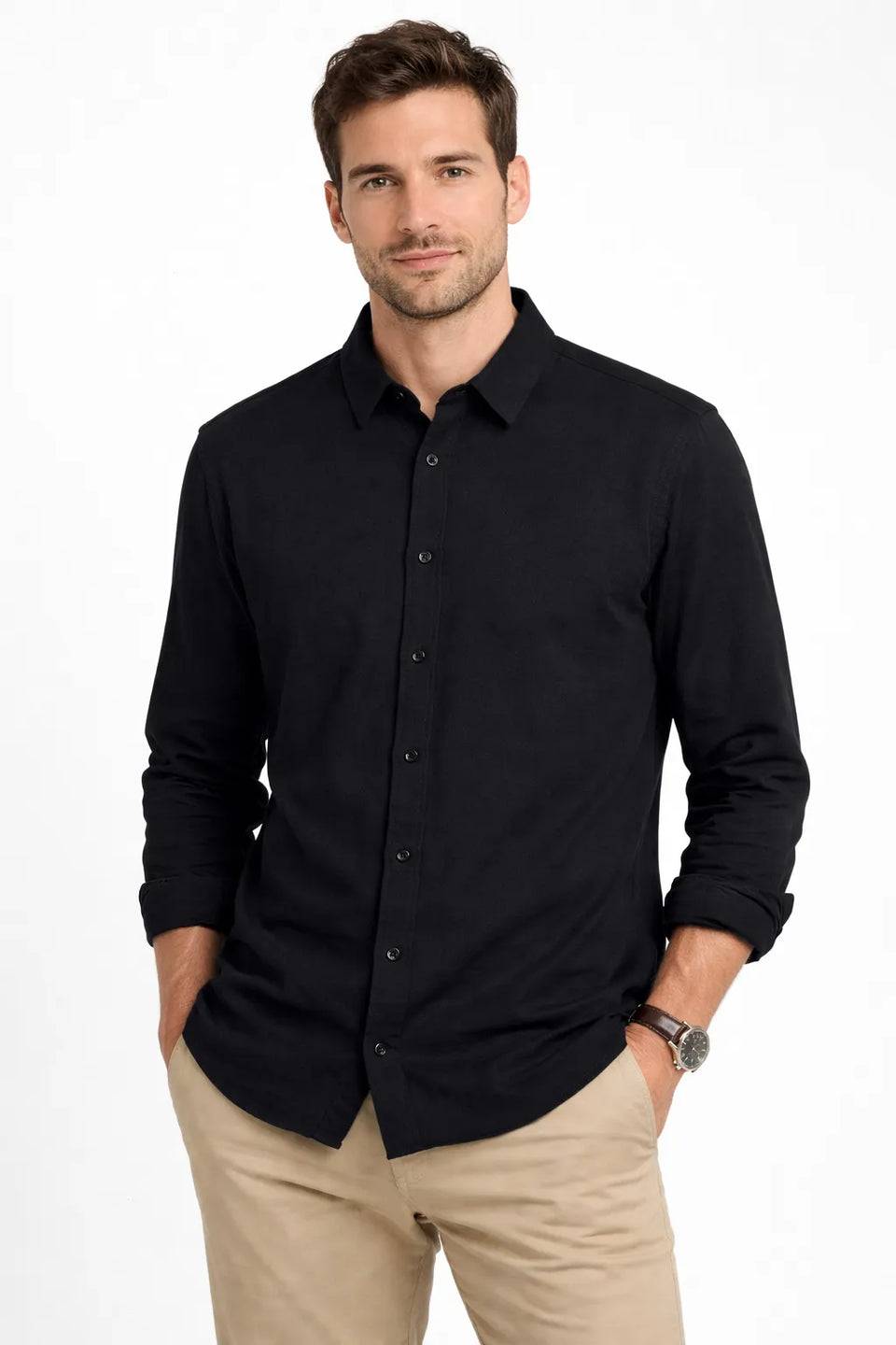 Celio Men's Black Solid Regular Fit Poly-Cotton Shirt | Celio In Lebanon
