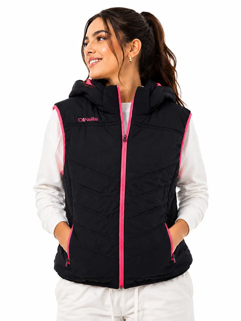 O'Neill's  Women's Black lined Pink Hooded Vest   |O'Neill's  in Lebanon