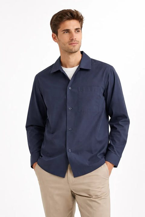 Celio Men's Navy Regular Fit Solid Long Sleeves Casual Shirt | Celio in Lebanon