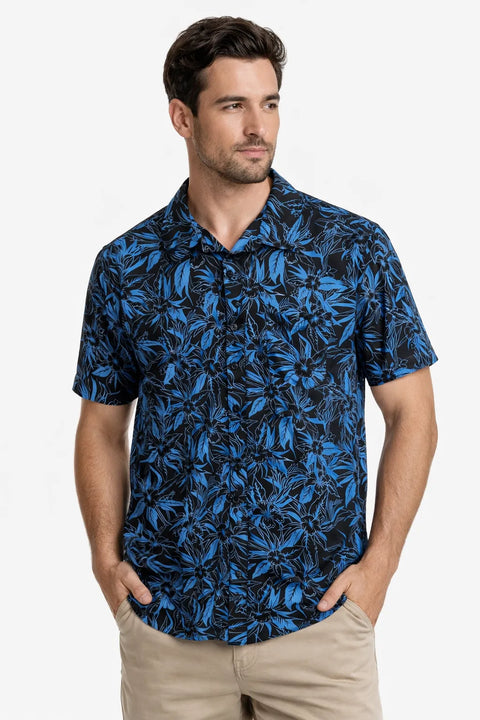 Quiksilver Men's Blue & Black Floral Regular Fit Short Sleeve Shirt |Quiksilver In Lebanon
