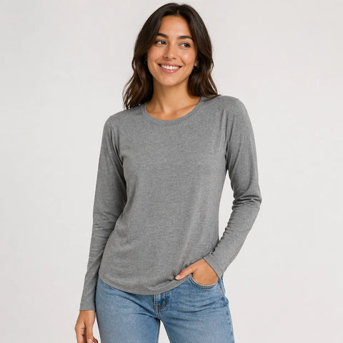 Cuddl Duds Women's Grey Long Sleeve Crew Neck Top | Cuddl Duds in Lebanon
