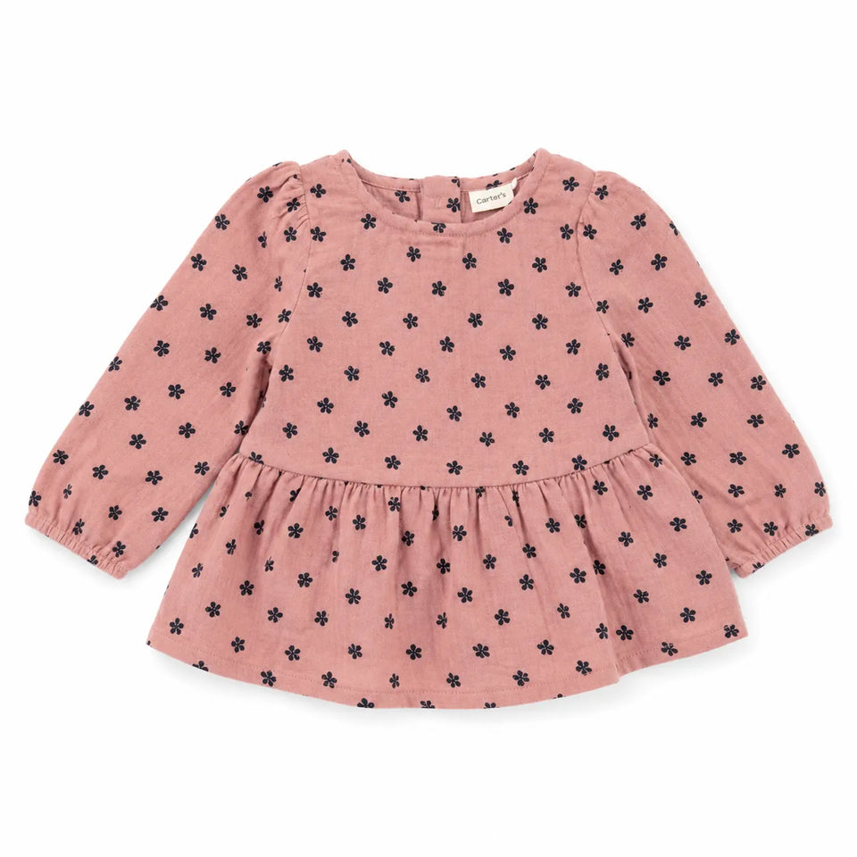 Cat & Jack Baby Girl's Dusty Rose Floral Printed Long Sleeve Blouse|Cat & Jack In Lebanon