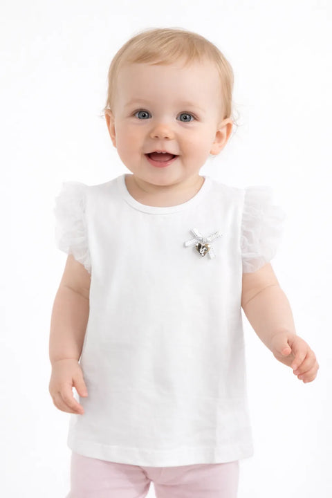 Ativo Baby Girl's White Sleeveless Cotton Blouse | Ativo In Lebanon