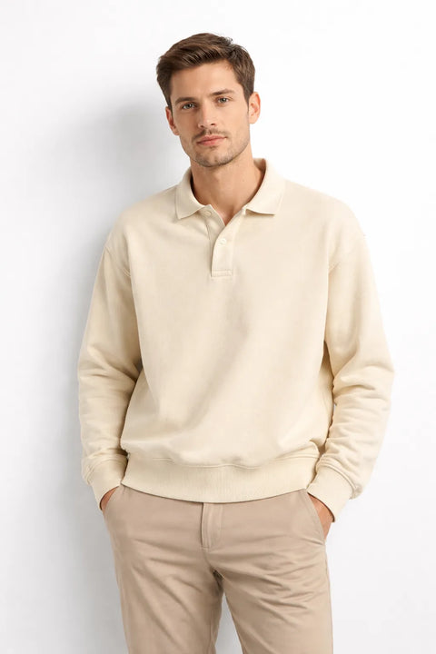 Mode of One Men's Soft Vanilla Relaxed-Fit Long-Sleeve French Terry Sweatshirt |Mode of One in Lebanon