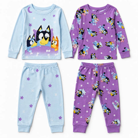 Bluey Girl's Blue /Purple 4pc Bluey Cotton Long Sleeve Pajama Set | Bluey  in Lebanon