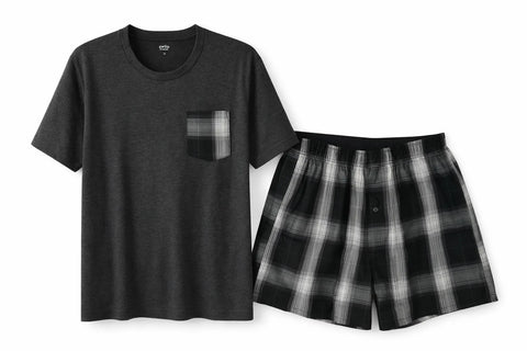 Celio Men’s Gray Checkered 2 pcs Short Pajama Set|Celio In Lebanon