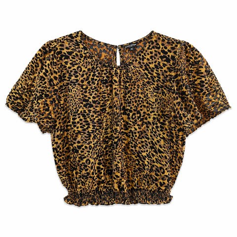 Guess Women's Brown & Black Animal Printed Short Sleeve Blouse|Guess In Lebanon