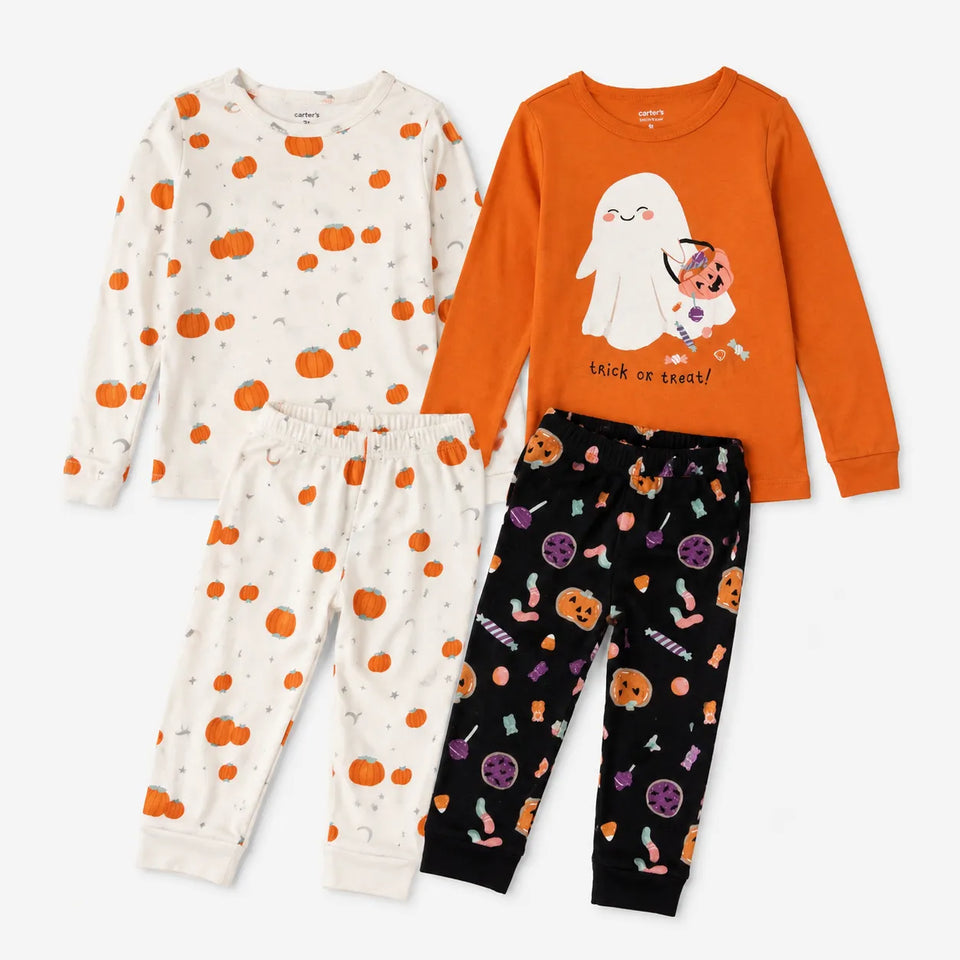 Carter's Baby Girl's Orange/White/Black4pc Cotton Long Sleeve Ghost Halloween Pajama Set|Carter's in Lebanon