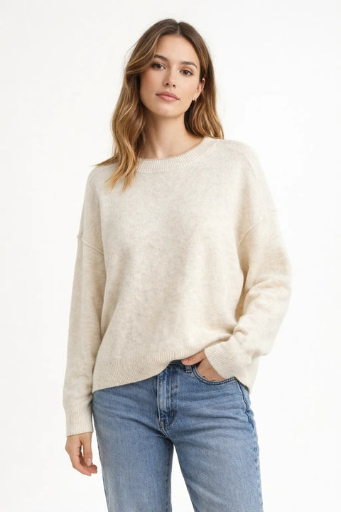 Vince Camuto Women's Off White Metallic-Trim Crewneck Sweater|Vince Camuto In Lebanon