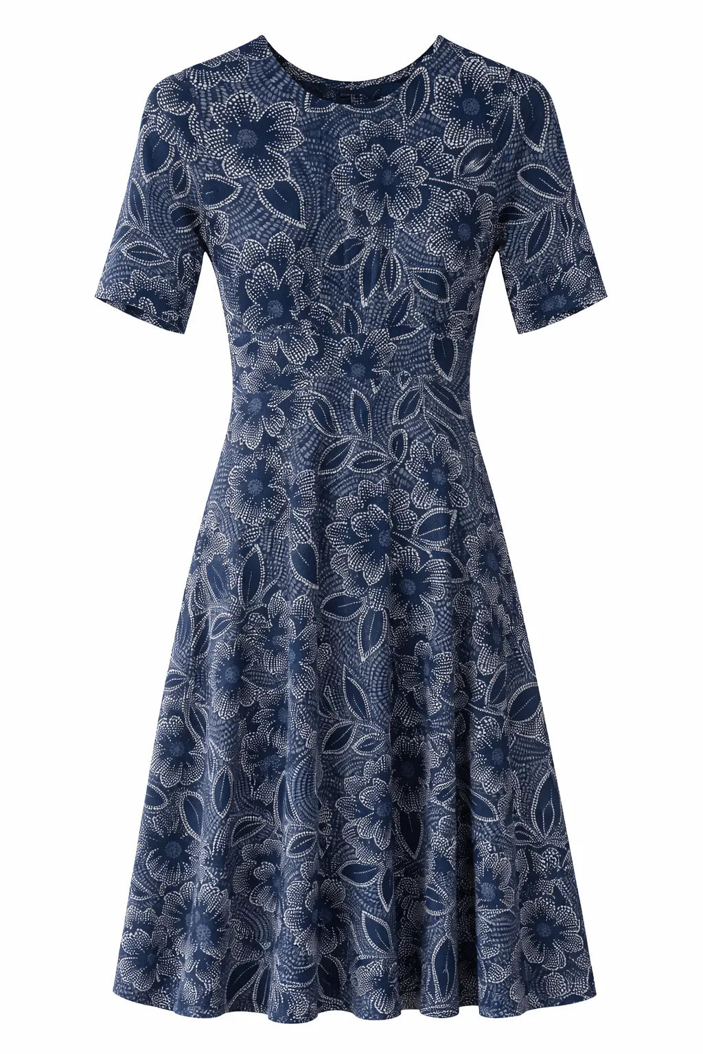 London Times Women's Blue  Petite Shirred Short-Sleeve Midi Dress |  London Times in Lebanon