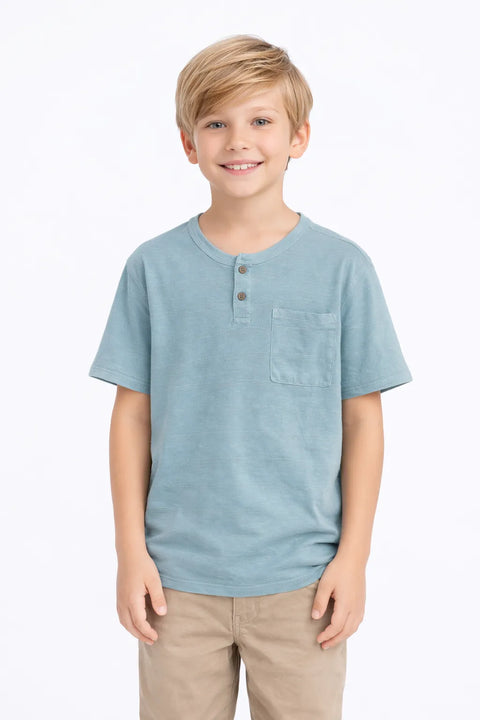 Cat & Jack Boy's Aqua Blue Short Sleeve Relaxed Fit Henley T-Shirt | Cat & Jack in Lebanon