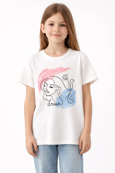 Sinsay Girl's Off White Front Print Short Sleeve T-Shirt | Sinsay In Lebanon