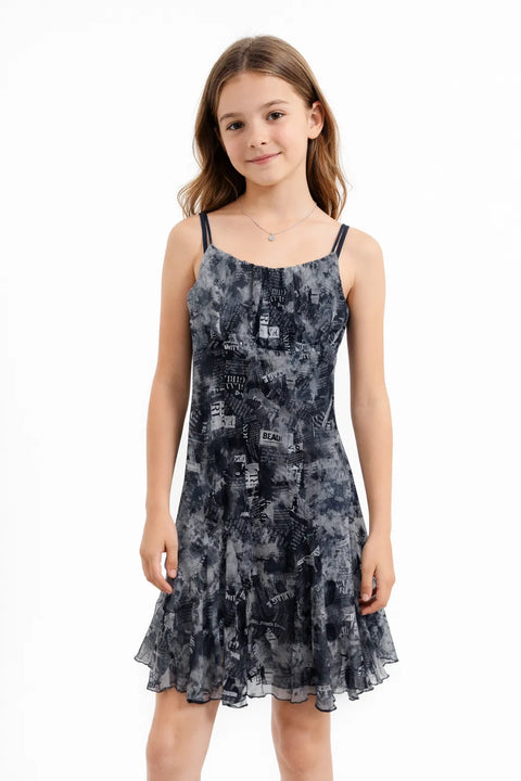 Art Class Girl's Gray Printed Sleeveless Dress |Art Class In Lebanon