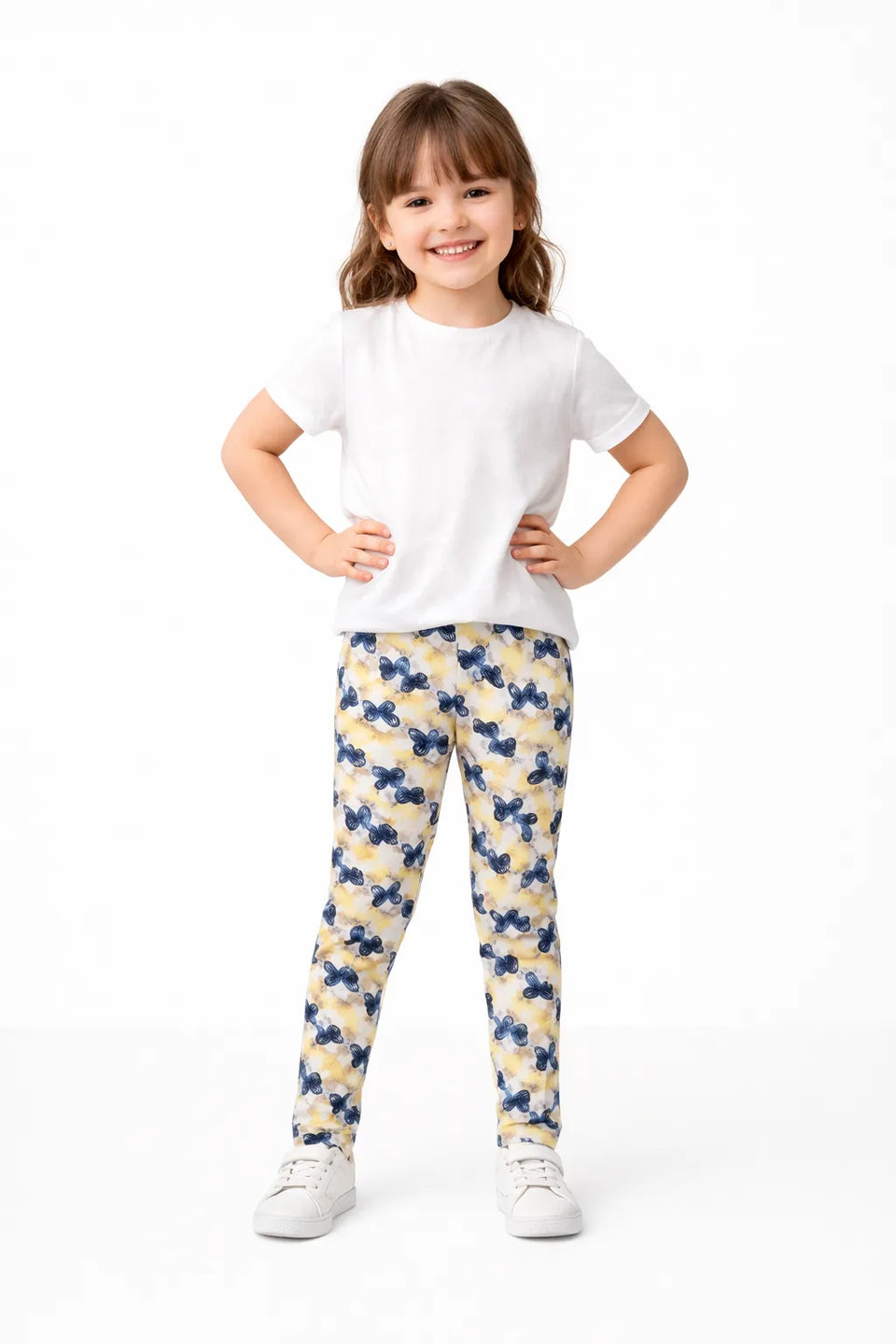 Ativo Girl's White/Yellow/Navy Heart Leggings | Ativo in Lebanon