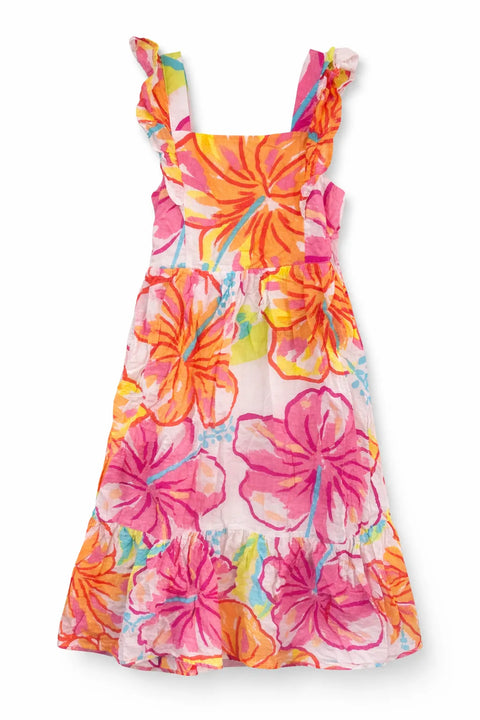 Cat & Jack Girl's  Multicolor Large Hibiscus Sleeveless Hibiscus Floral Knit Midi Dress   | Cat & Jack in Lebanon