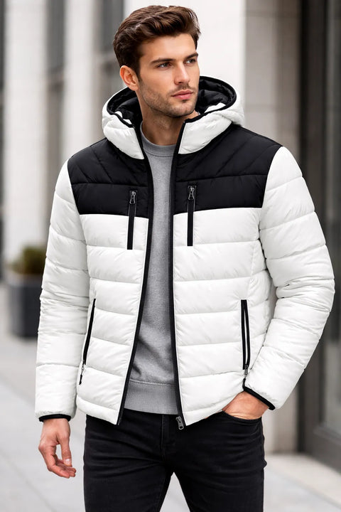 Club Room Men's White & Black Zip Up Hooded Puffer Jacket |Club Room In Lebanon