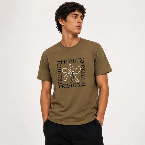 Jack & Jones Men's Olive Green Crew Neck Printed T-Shirt | Jack & Jones In Lebanon