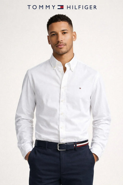 Tommy Hilfiger Men's White Slim-Fit Smart Casual Flex Dress Shirt | Tommy Hilfiger In Lebanon